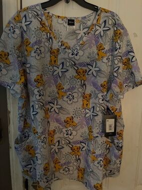 Disney Simba Floral Scrub Top - Yellow & Lavender Accents nwt size 2xl